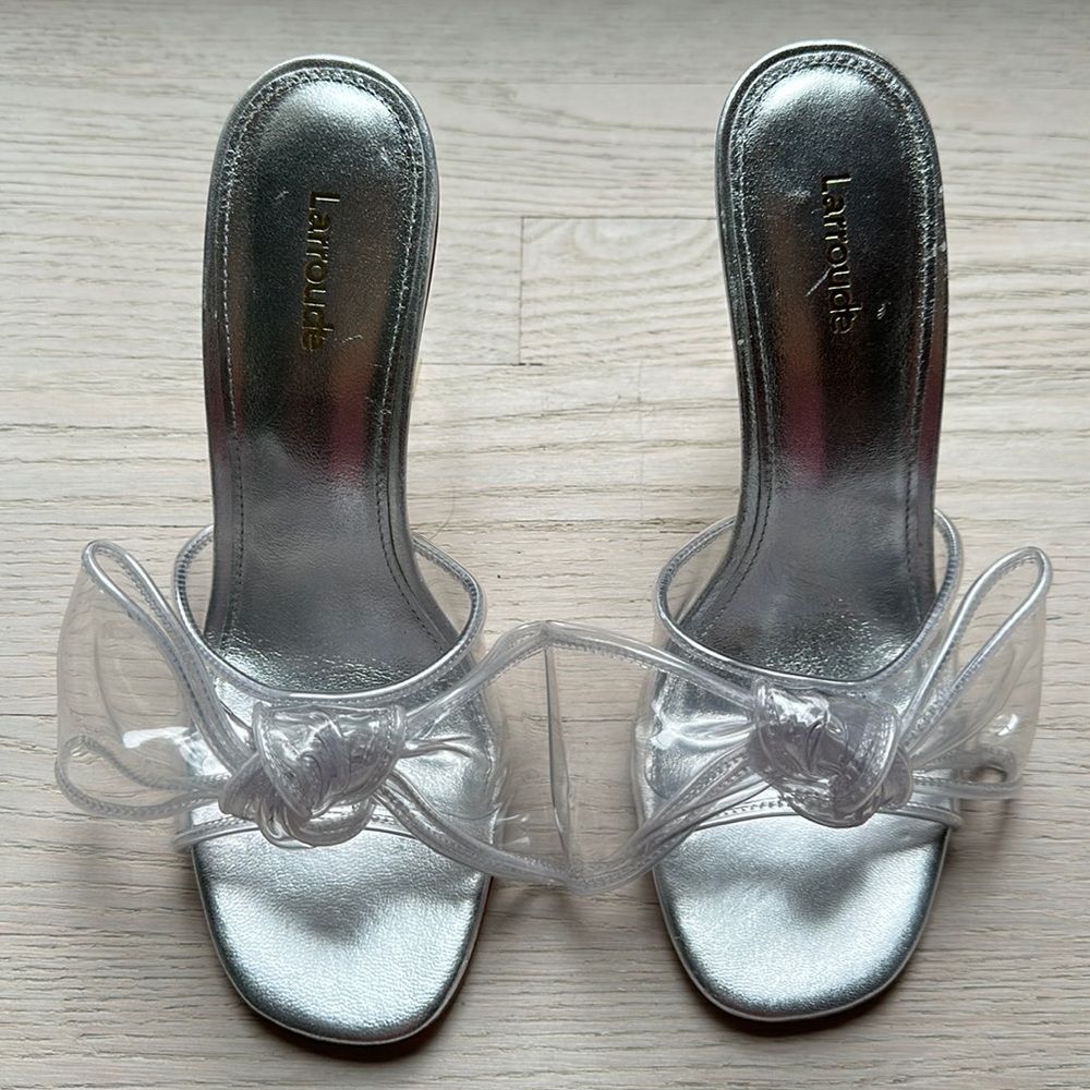 NWT SILVER  & clear Larroude heels/sandals 7
